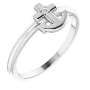 Sterling Silver .01 CT Natural Diamond Cross Anchor Ring