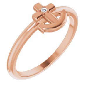 14K Rose Gold .01 CT Natural Diamond Cross Anchor Ring