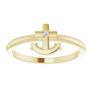 14K Yellow Gold .01 CT Natural Diamond Cross Anchor Ring