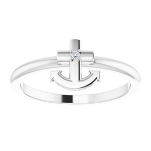 Platinum .01 CT Natural Diamond Cross Anchor Ring