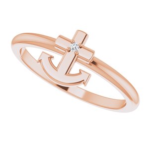 14K Rose Gold .01 CT Natural Diamond Cross Anchor Ring