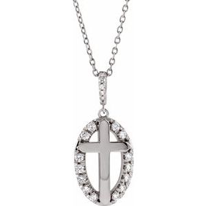 Sterling Silver 1/5 CTW Natural Diamond Halo-Style Cross 16-18" Necklace
