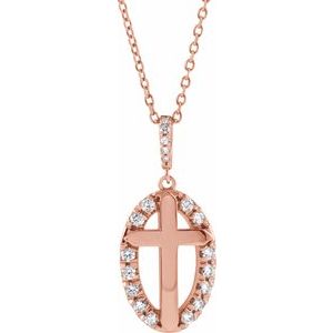 14K Rose Gold 1/5 CTW Natural Diamond Halo-Style Cross 16-18" Necklace