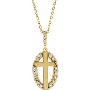 14K Yellow Gold 1/5 CTW Natural Diamond Halo-Style Cross 16-18" Necklace