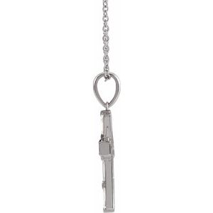 14K White Gold 3/8 CTW Natural Diamond Baguette Cross 16-18" Necklace