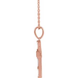 14K Rose Gold 3/8 CTW Natural Diamond Baguette Cross 16-18" Necklace