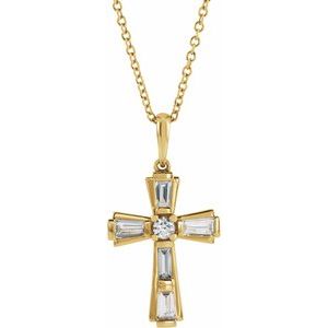 14K White Gold 3/8 CTW Natural Diamond Baguette Cross Pendant