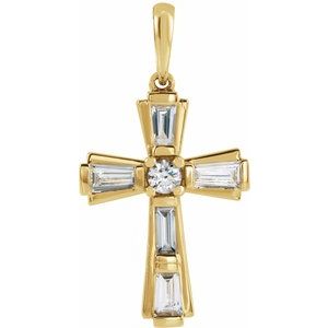 14K Yellow Gold 3/8 CTW Natural Diamond Baguette Cross Pendant