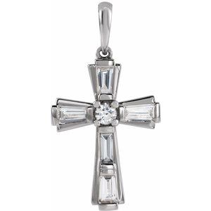 14K White Gold 3/8 CTW Natural Diamond Baguette Cross Pendant