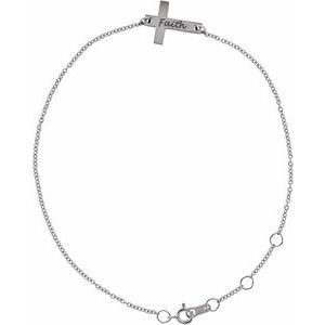 Platinum Engravable Cross 6 1/2-7 1/2" Bracelet