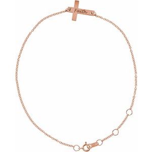 14K Rose Gold Engravable Cross 6 1/2-7 1/2" Bracelet