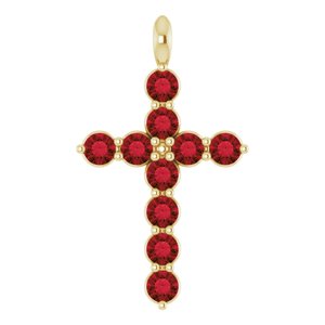 14K Yellow Gold Natural Mozambique Garnet Cross Pendant