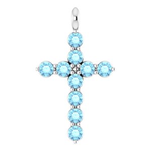 Sterling Silver Natural Aquamarine Cross Pendant
