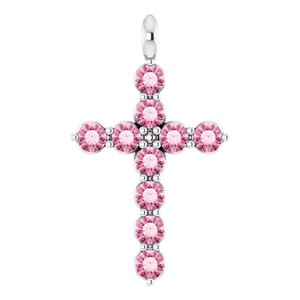 14K White Gold Natural Pink Tourmaline Cross Pendant