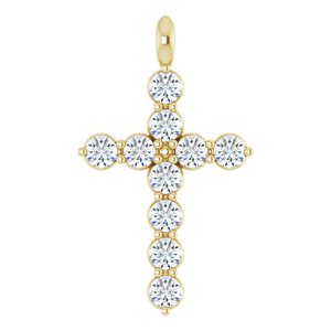 14K Yellow Gold Natural White Sapphire Cross Pendant
