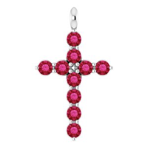 Sterling Silver Natural Ruby Cross Pendant