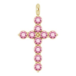 14K Yellow Gold Natural Pink Tourmaline Cross Pendant