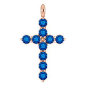 14K Rose Gold Natural Blue Sapphire Cross Pendant