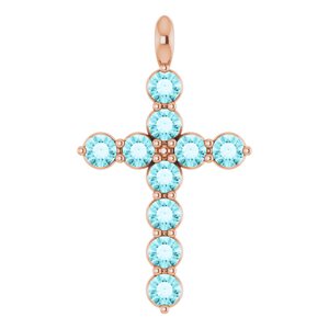 14K Rose Gold Natural Blue Zircon Cross Pendant