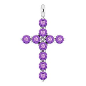 14K White Gold Natural Amethyst Cross Pendant