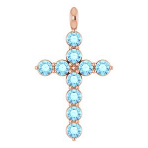 14K Rose Gold Natural Aquamarine Cross Pendant