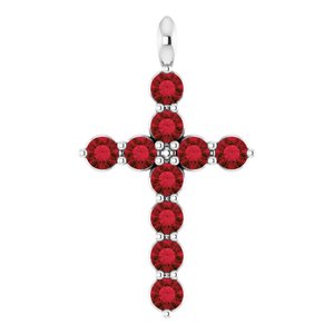 Platinum Natural Mozambique Garnet Cross Pendant