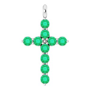 Platinum Natural Emerald Cross Pendant