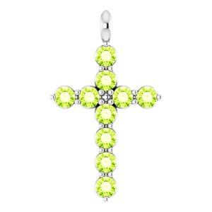 Platinum Natural Peridot Cross Pendant