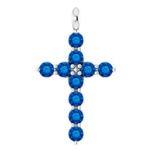 14K White Gold Natural Blue Sapphire Cross Pendant