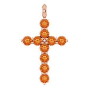 14K Rose Gold Natural Citrine Cross Pendant