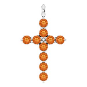 14K White Gold Natural Citrine Cross Pendant