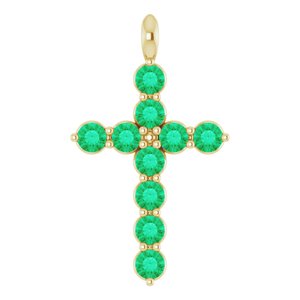 14K Yellow Gold Lab-Grown Emerald Cross Pendant