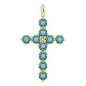 14K Yellow Gold Natural Alexandrite Cross Pendant