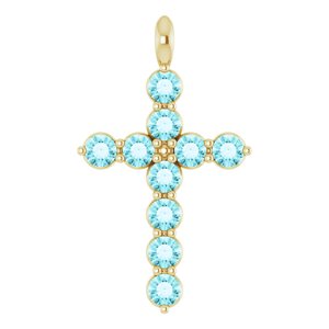 14K Yellow Gold Natural Blue Zircon Cross Pendant