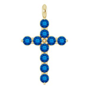 14K Yellow Gold Natural Blue Sapphire Cross Pendant