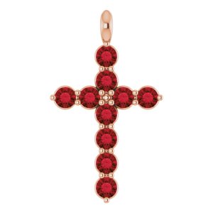 14K Rose Gold Natural Mozambique Garnet Cross Pendant