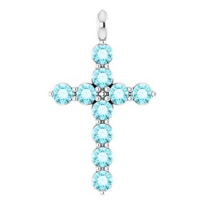 Sterling Silver Natural Blue Zircon Cross Pendant