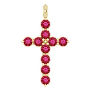 14K Yellow Gold Natural Ruby Cross Pendant