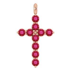 14K Rose Gold Lab-Grown Ruby Cross Pendant