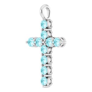 14K White Gold Natural Blue Zircon Cross Pendant