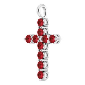 Sterling Silver Natural Mozambique Garnet Cross Pendant