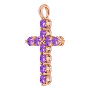 14K Rose Gold Natural Amethyst Cross Pendant