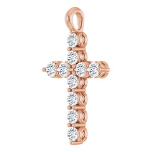 14K Rose Gold Natural White Sapphire Cross Pendant