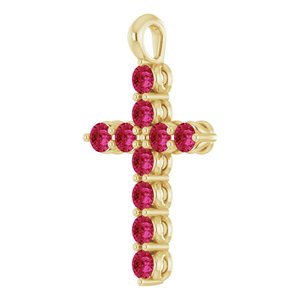 14K Yellow Gold Natural Ruby Cross Pendant