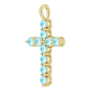 14K Yellow Gold Natural Blue Zircon Cross Pendant