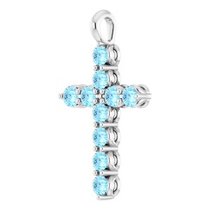 14K White Gold Natural Aquamarine Cross Pendant