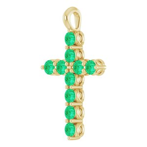 14K Yellow Gold Lab-Grown Emerald Cross Pendant