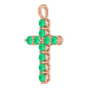 14K Rose Gold Natural Emerald Cross Pendant