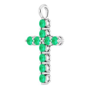 14K White Gold Natural Emerald Cross Pendant