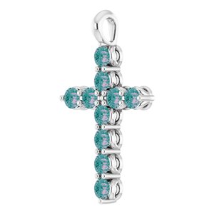 14K White Gold Natural Alexandrite Cross Pendant